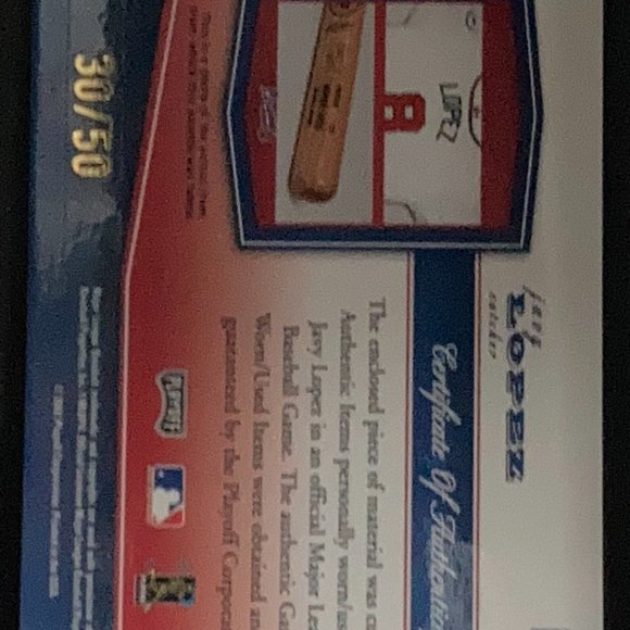 2002 PLAYOFF PEICE OF THE GAME JAVY LOPEZ #30/50 - Picture 2 of 2